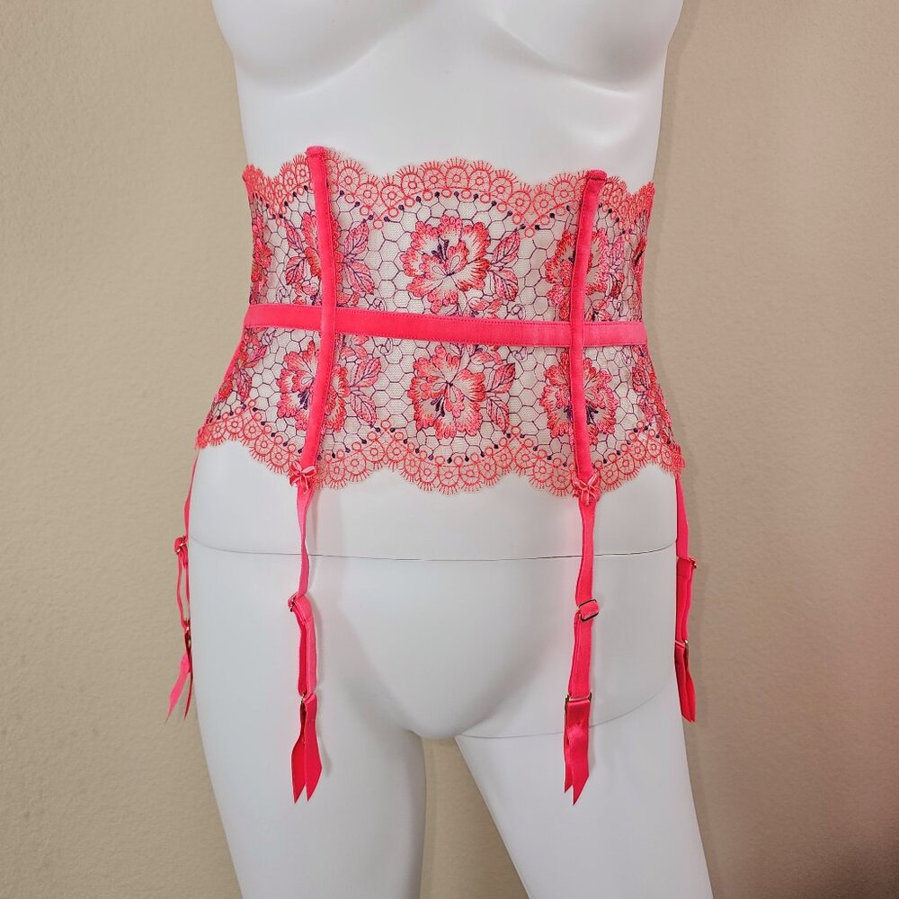 Dita Von Teese Evelina Blood Orange Lace Garter Belt Cincher, Size M or L
